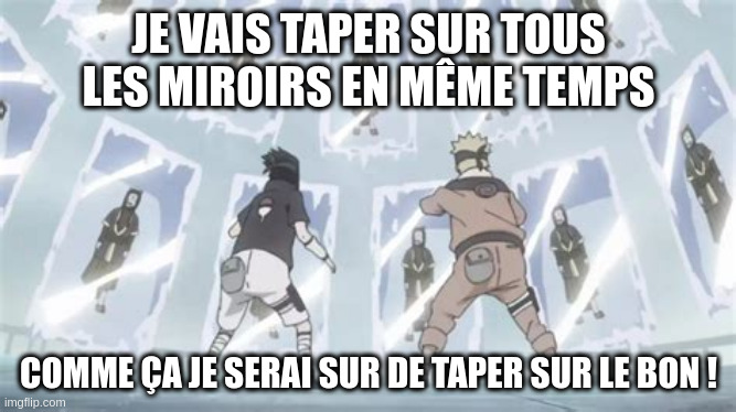 Je vais taper sur tous les miroirs en même temps, comme ça je serai sur de taper sur le bon !