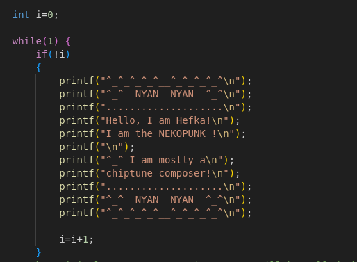 Du code en langage C. C'est juste un ramassis de printf dans lequel j'y place mon texte à afficher à l'écran.
